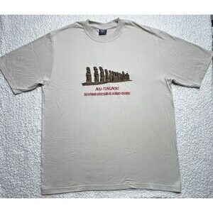 Easter Island Ahu Tongariki Moai Statues Beige Graphic T-Shirt Isla De Pascua M